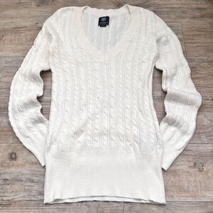 Y2K American Eagle Cable Knit V Neck Fitted Sweater Preppy Coquette Soft Girl